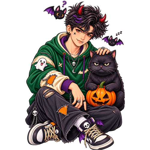 Halloween Anime Devil Boy Purple Mystic Edition Digital PNG