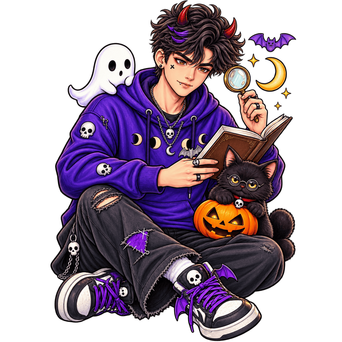 Halloween Anime Devil Boy Green Hoodie Digital PNG